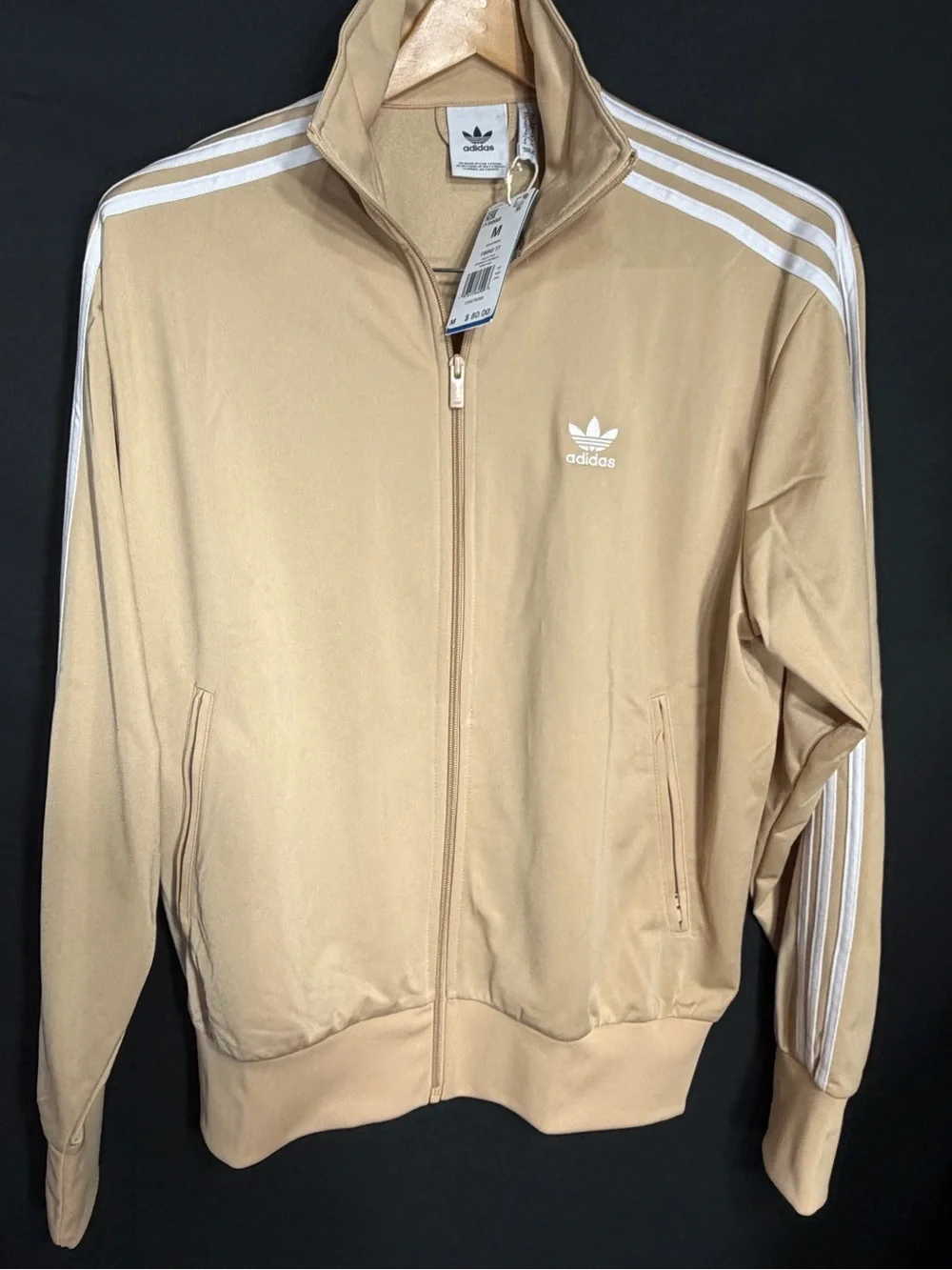 adidas Beige Track Jacket with White Trefoil size M